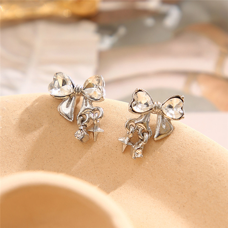 Goth Harajuku Pink Peach Heart Pendant Earrings For Women Egirl Sweet Cool Aesthetic Y2K Accessories Jewelry: antique silver