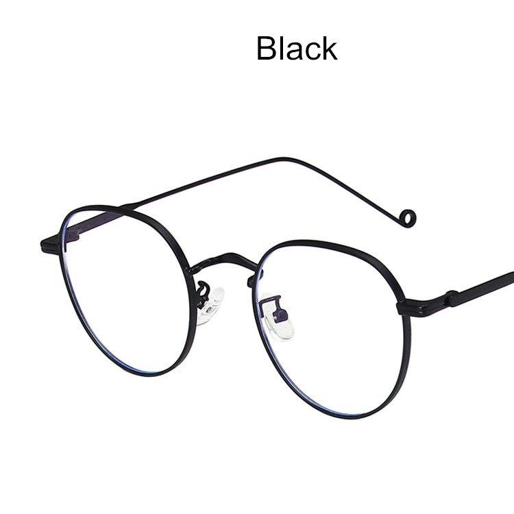 Anti-Blue Light Women Optical Myopia Eyeglasses Classic Vintage Rounds Metal Glasses Frame Men Computer Eye Glasses: black