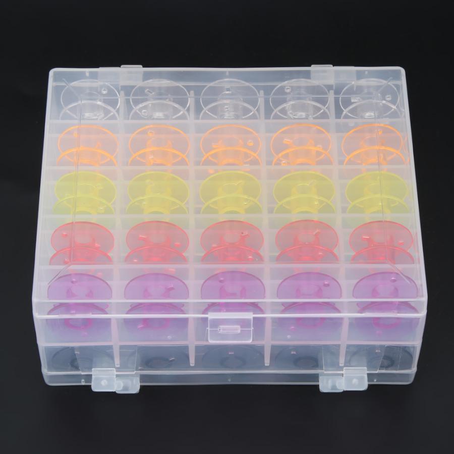 50PCS Double-deck Plastic Boxed Color Transparent Plastic Bobbins Sewing Machine Spool Tool Sewing Machine Storage Box