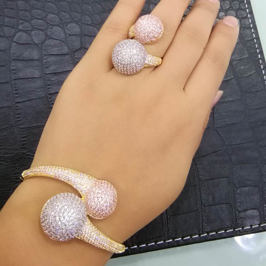 Godki 4 pçs disco bola charme conjuntos de jóias para o casamento feminino colar brinco pulseira anel cheio zircônia cúbica brinco conjunto de jóias