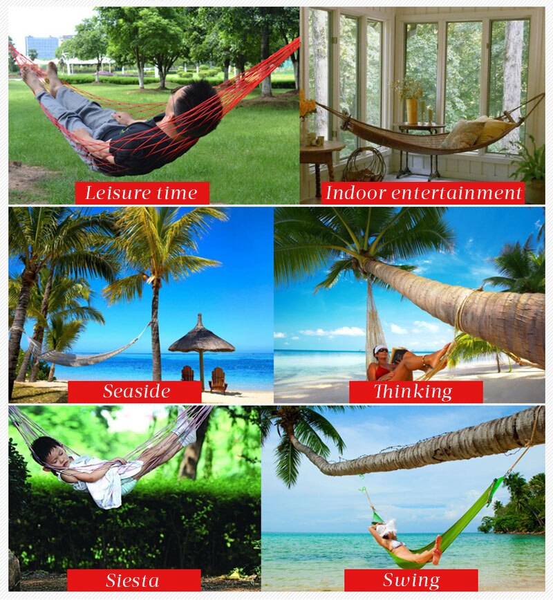 Portable Hammock Hamaca Swing Nylon Mesh Sleeping Bed Hanging Chair For Outdoor Patio Travel Beach Leisure Swing