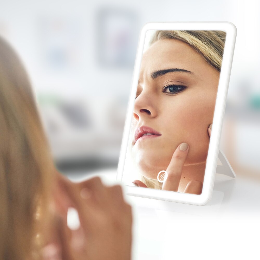 Makeup Mirror LED Cosmetic Mirror Lighted Touch Screen Mirror Operated Stand for Tabletop Bathroom Travel