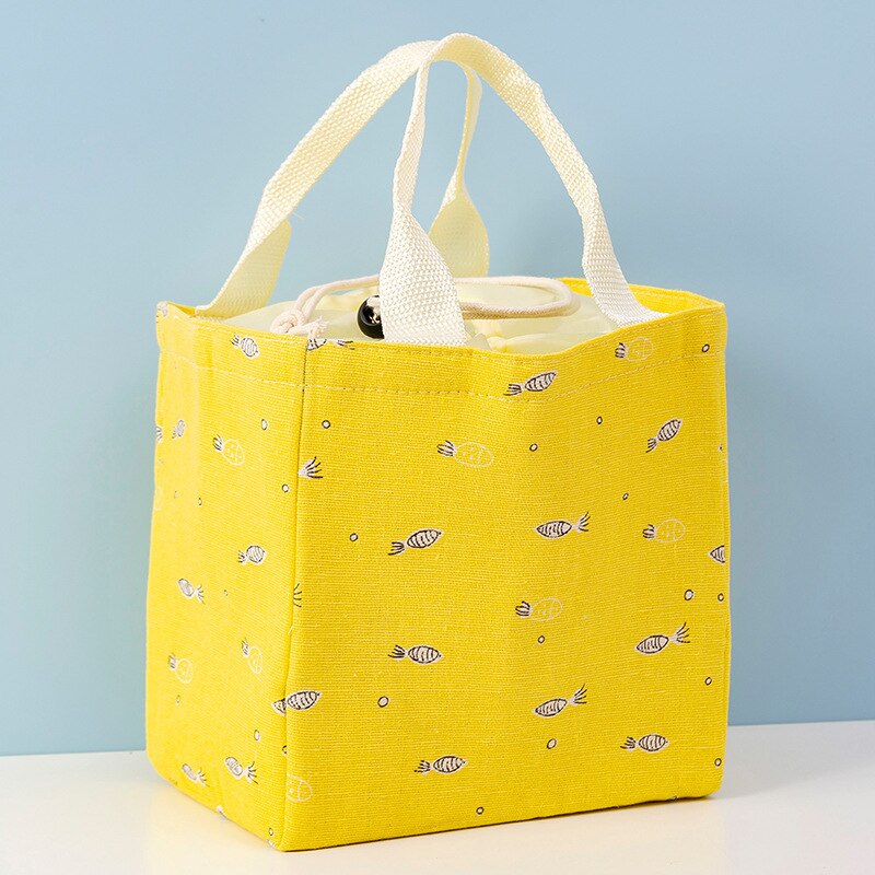 Cartoon Printing Insulation Lunch Bag Food Thermal Waterproof Handbag Student Office Worker Portable High-Capacity Storage Tote: fish