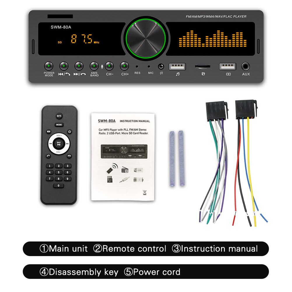 SWM-80B Single 1 DIN Car Radio Dual Screen Multimeida MP3 Player Audio Copy TF USB AUX-Input Locator Auto Stereo Head