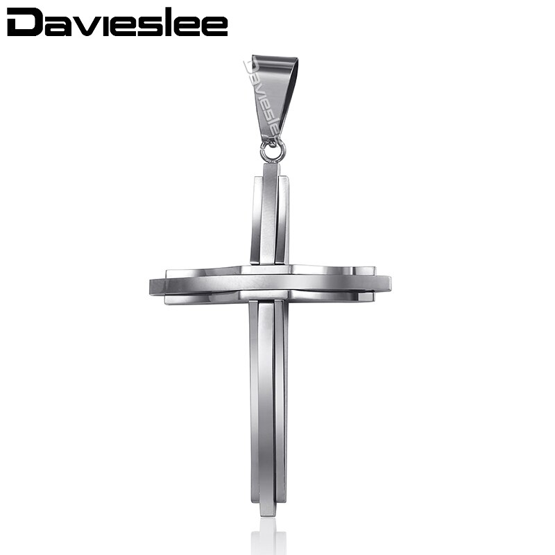 Davieslee 15 Styles Stainless Steel Cross Pendant for Men Gold Silver Color Multi Layers Clear CZ Trendy Jewelry DLKPP1: KP355