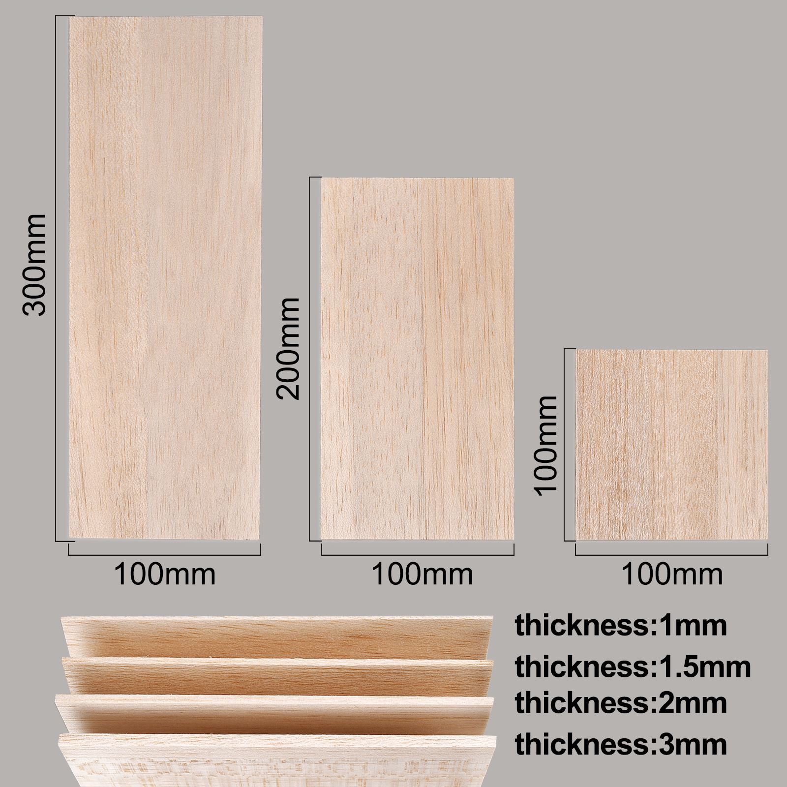 5 Pcs Balsa Wood Sheets Ply 100/200/300mm Long 100mm Wide 1/1.5/2/3mm Thick For Craft DIY Project Wood DIY Craft Accessories