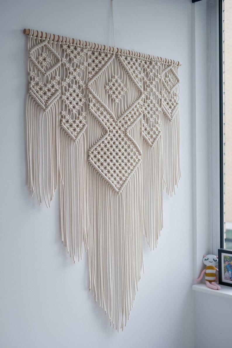 Boho Decor Macrame Hand Geweven Geometrische Katoen Tapijt Muur Opknoping Bohemian Ambachten Geometrische Kunst Wandtapijt Kamer Decoratie