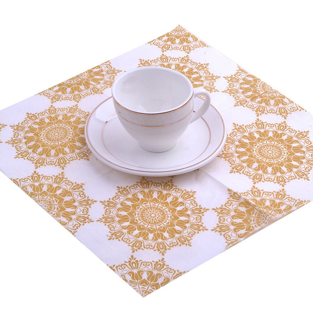 100 Stuks Wegwerp Servetten Gedrukt Gouden Patroon Decoratieve Tissue Papieren Handdoek Voor Restaurant Hotel