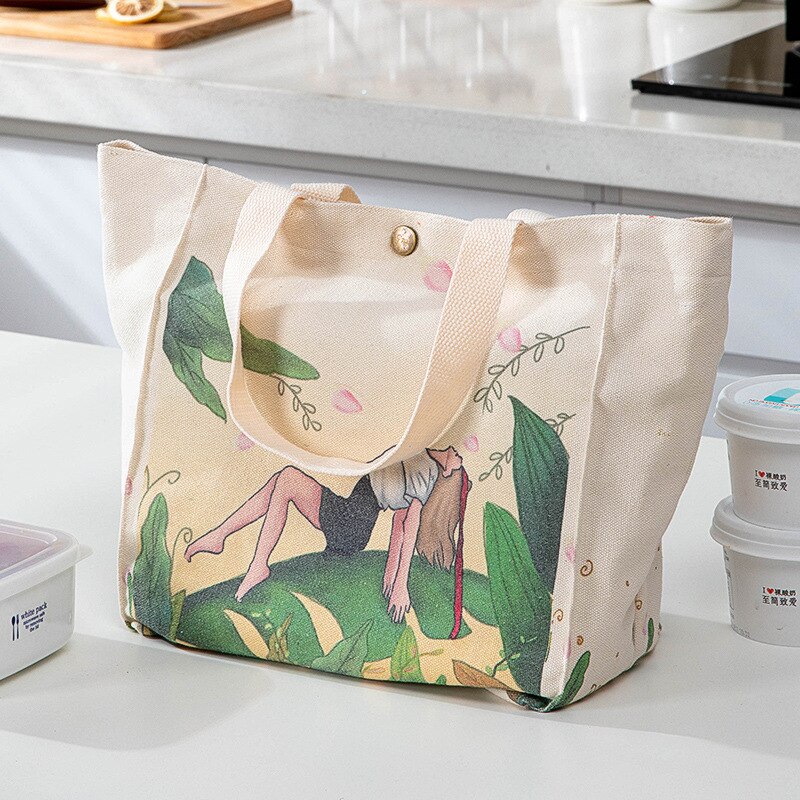 Thick Fabric Drawstring Lunch Bag Women Outdoor Camping Hiking Picnic Food Storage Box Container Household Goods Tools Accessory: B6