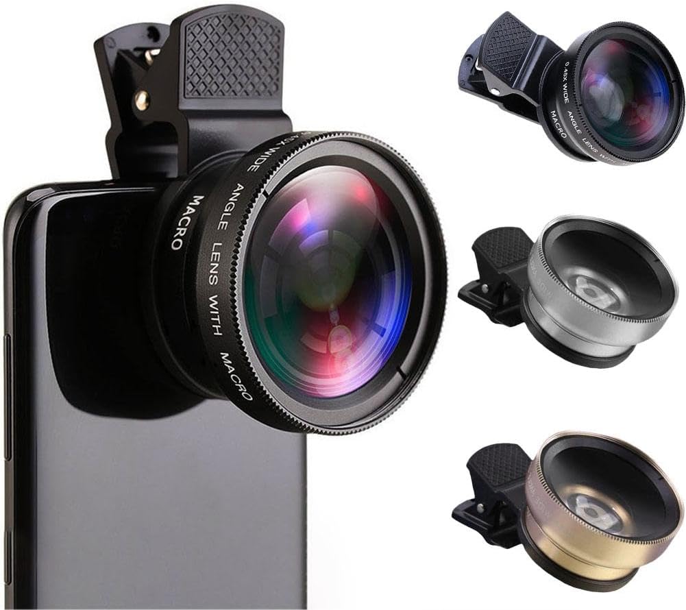 Professionele 2-in-1 universele lensclip 37mm telefoonlens 0.45x 49uv supergroothoek + macro HD-lens voor alle smartphones