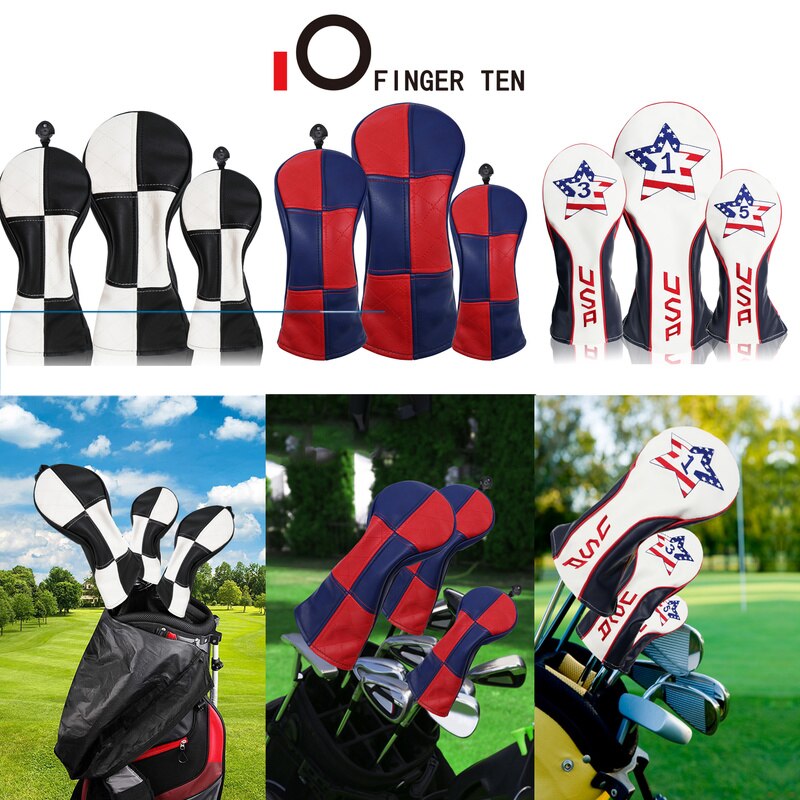 3 Pcs/Set Synthetic Leather Golf Club Head Covers Woods No.1 3 5 Driver Fairway Rescue Club Cover Shpping