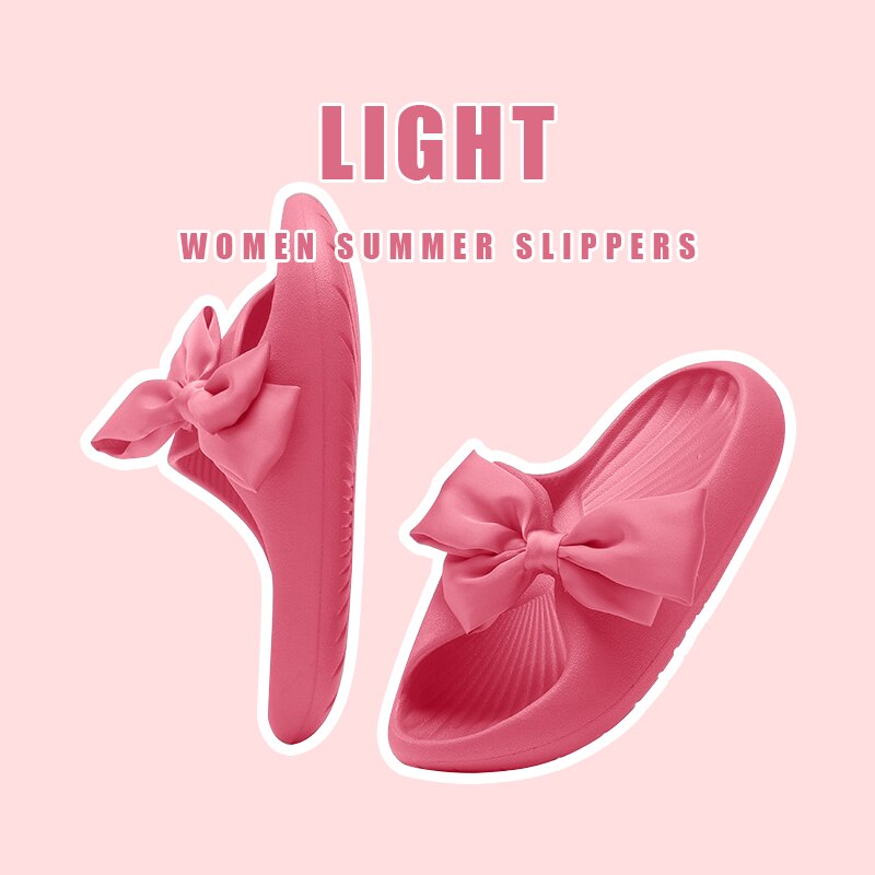 Summer Women's Slippers Pink Cute Bow Sandals EVA Non-slip Breath Home Ladies Slides Lightweight Soft Outdoor Sandals Girls JK