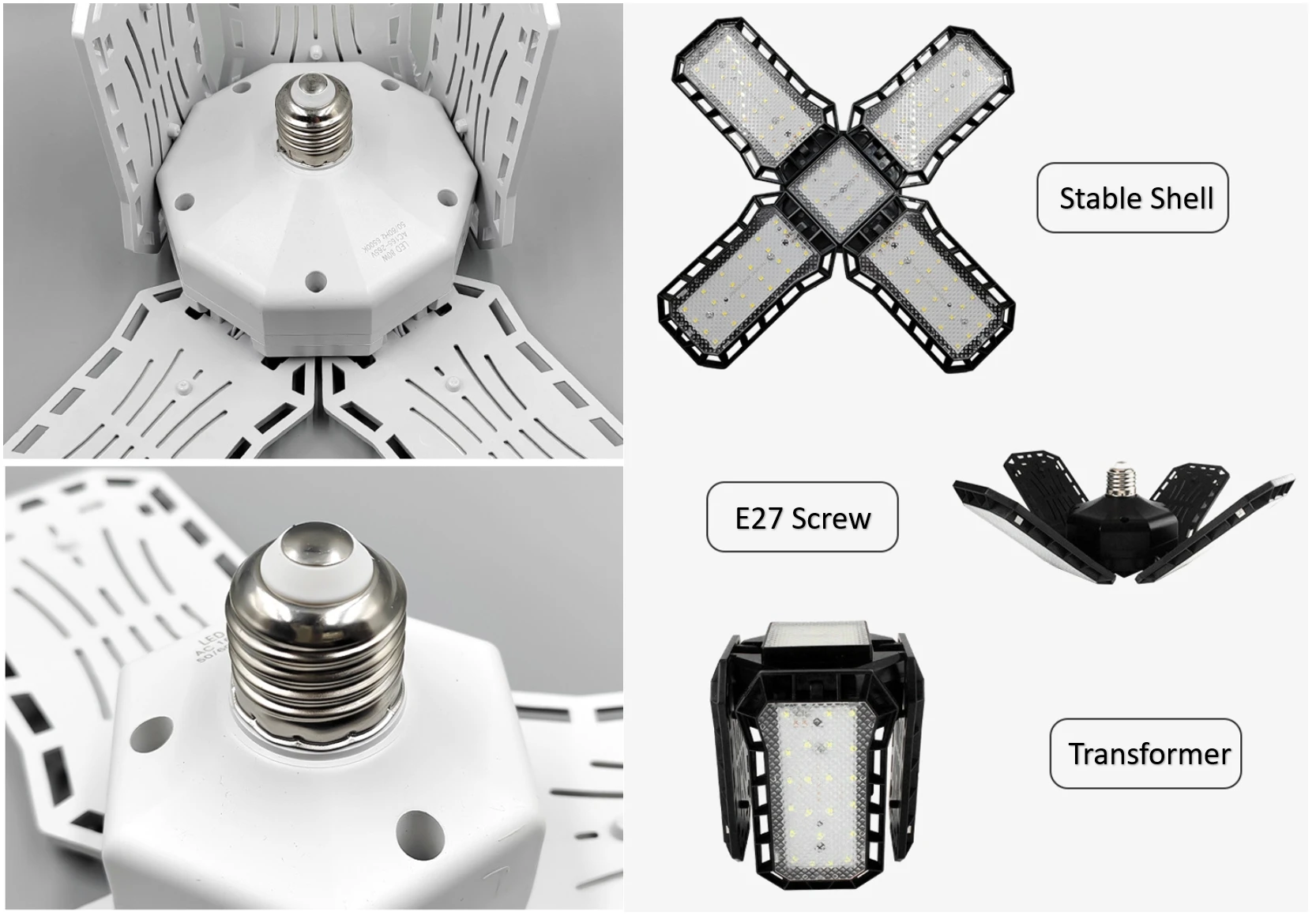 Ampoule de Garage LED très brillante, 40W 60W 80W 10000LM, panneau réglable, éclairage de magasin, douille à vis E27 pour atelier, sous-sol,