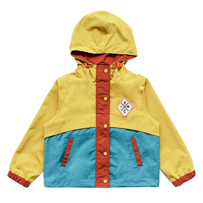 KC.Child Fall Children's Trench Coat Kid's Waterproof Coat Color-block Hooded Rain Jacket Toddler's Trench Windbreaker: 3T