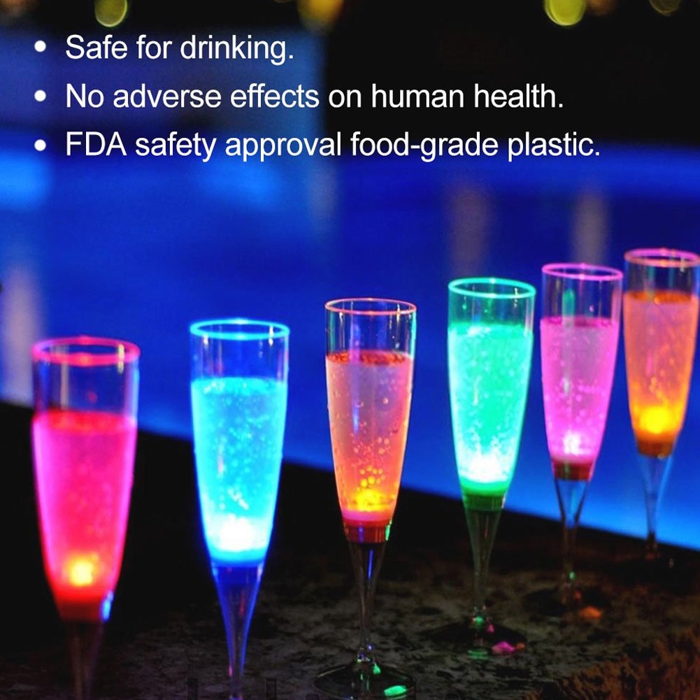6 pièces LED vin Champagne flûte verres eau liquide activé clignotant lumière tasses JA55