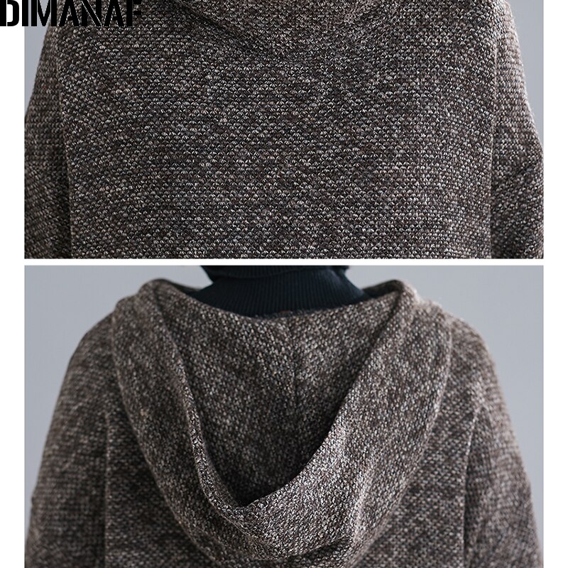 DIMANAF Plus Size Vrouwen Jurk Vintage Herfst Winter Dikke Oversized Losse Vrouwelijke Vestidos Casual Capuchon Zakken Knielange Jurk