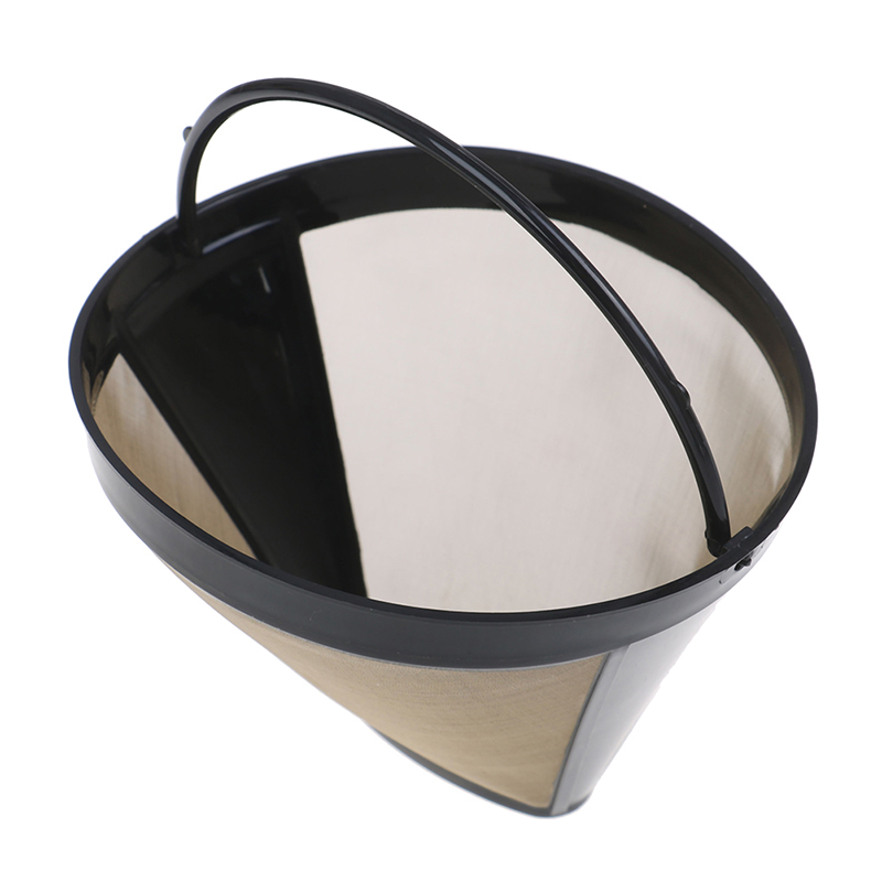 1pc Washable Handle Coffee Filter Stainless Steel Reusable Coffee Filter Cone-Style Refillable Gold Mesh Cafe Maker Machine Tool