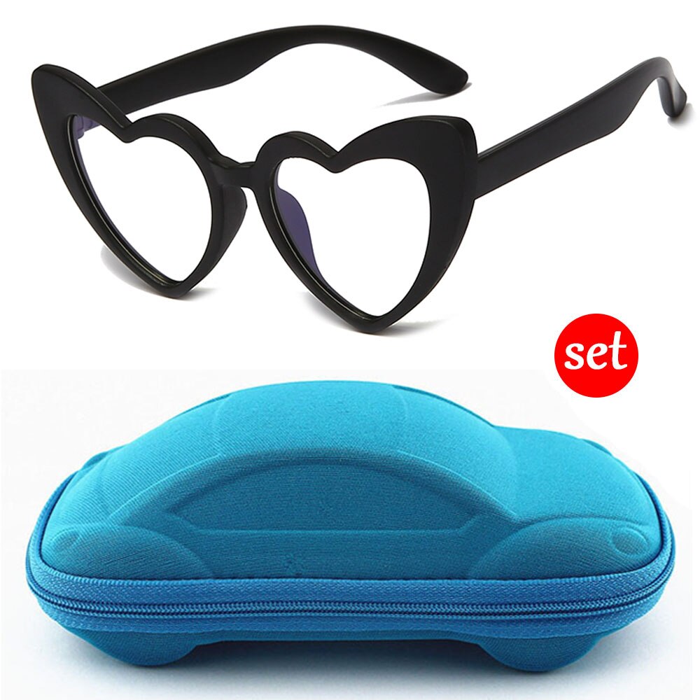 Longkeeper Hartvormige Anti-Blauw Licht Bril Kids Jongen Meisje TR90 Flexibele Frame Optische Brillen Kinderen Clear Lens Eyewear: black-bluecase