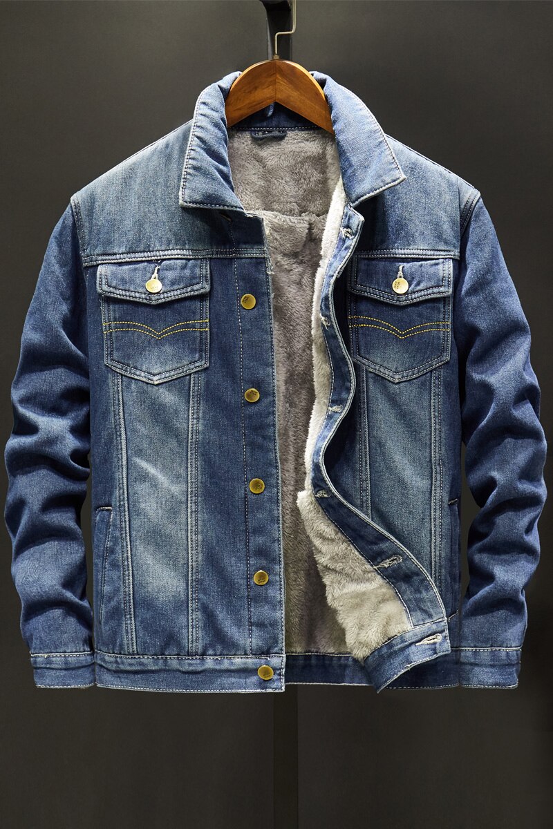 Stor størrelse vinterjakke mænd jeans tykkere varm mænd denimjakke streetwear hip hop casaco masculino overfrakke  jj60jk