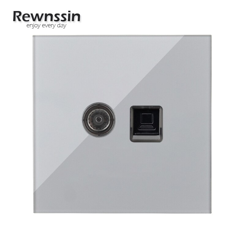 Wall Socket Internet Socket PC Data Female Dual Socket Telephone RJ45 Network Port Data TV Socket Silver Crystal Glass Panel