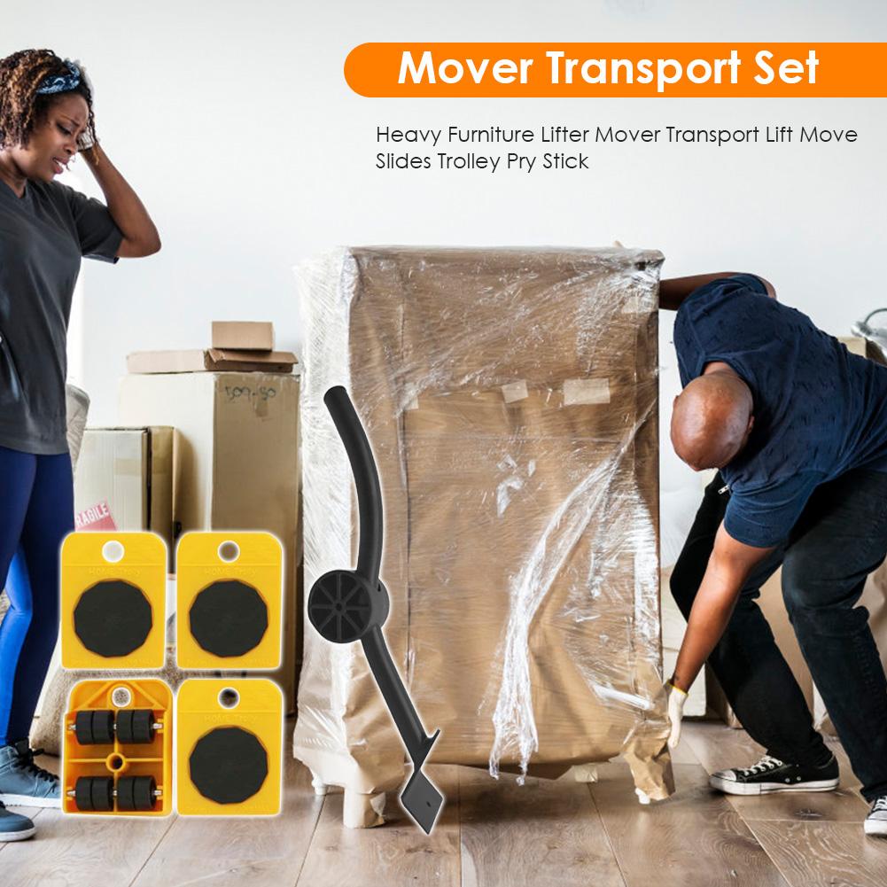 Home Trolley Lift And Move Slides Kit Easily System For Heavy Furniture 4 PC Rollers & 1PC Furniture Lifter Mover Transport set