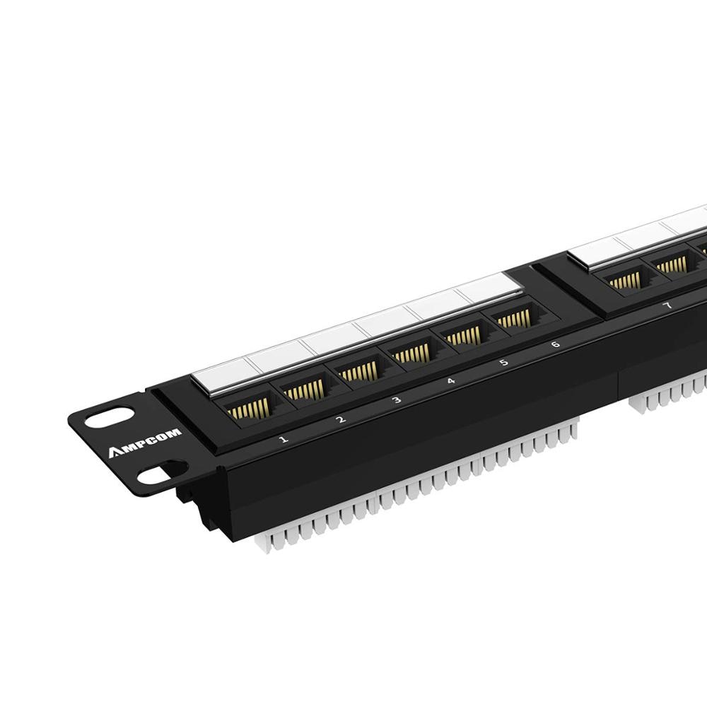 AMPCOM Premium Series CAT5/5e 24 Ports Patch Panel, Rack Mount - 1U, 19 inch, RJ45 Ethernet 568A 568B, 15u Gold Plated