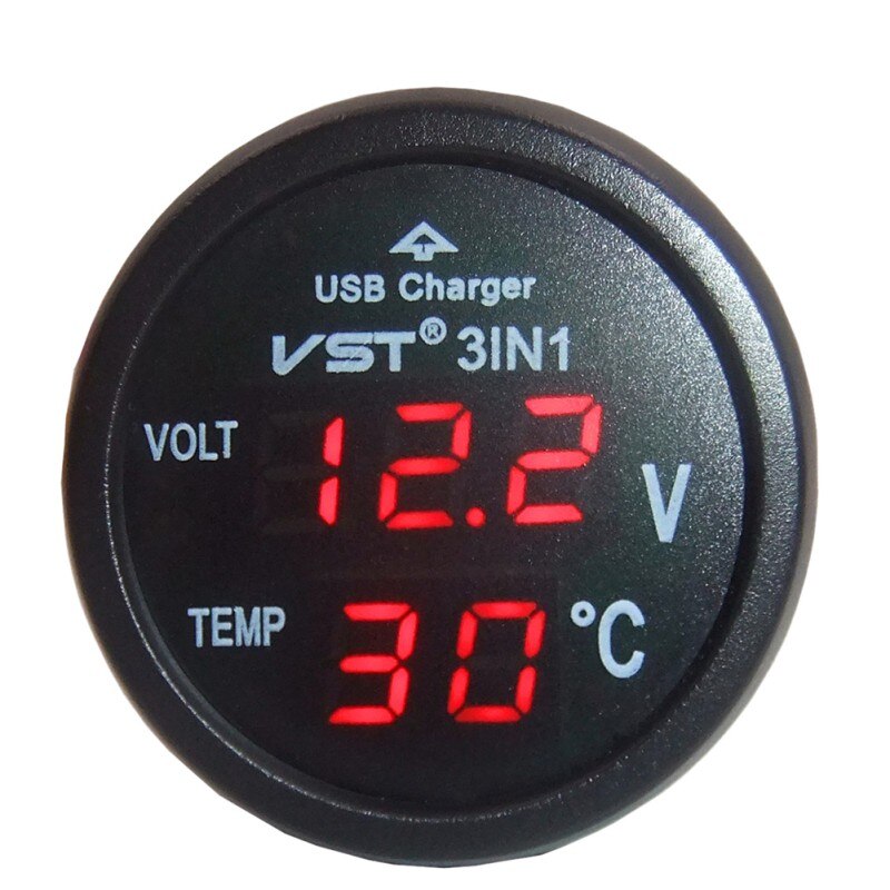 3 In 1 Digitale Led Auto Voltmeter Thermometer Auto Usb Lader 12V/24V Temperatuur meter Voltmeter Sigarettenaansteker: Red