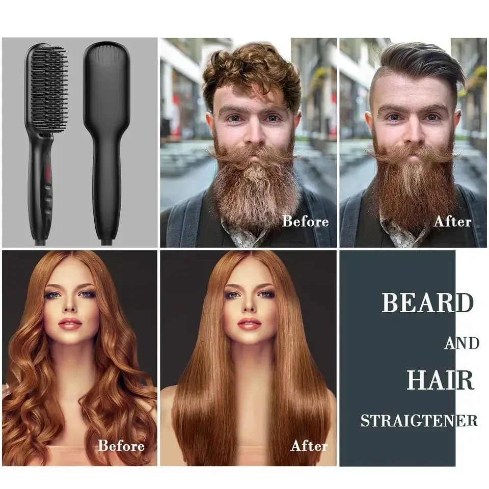 Spazzola per lisciare i capelli pettine per lisciare la barba per uomo Spazzola per capelli elettrica antiscottatura a riscaldamento rapido per donna