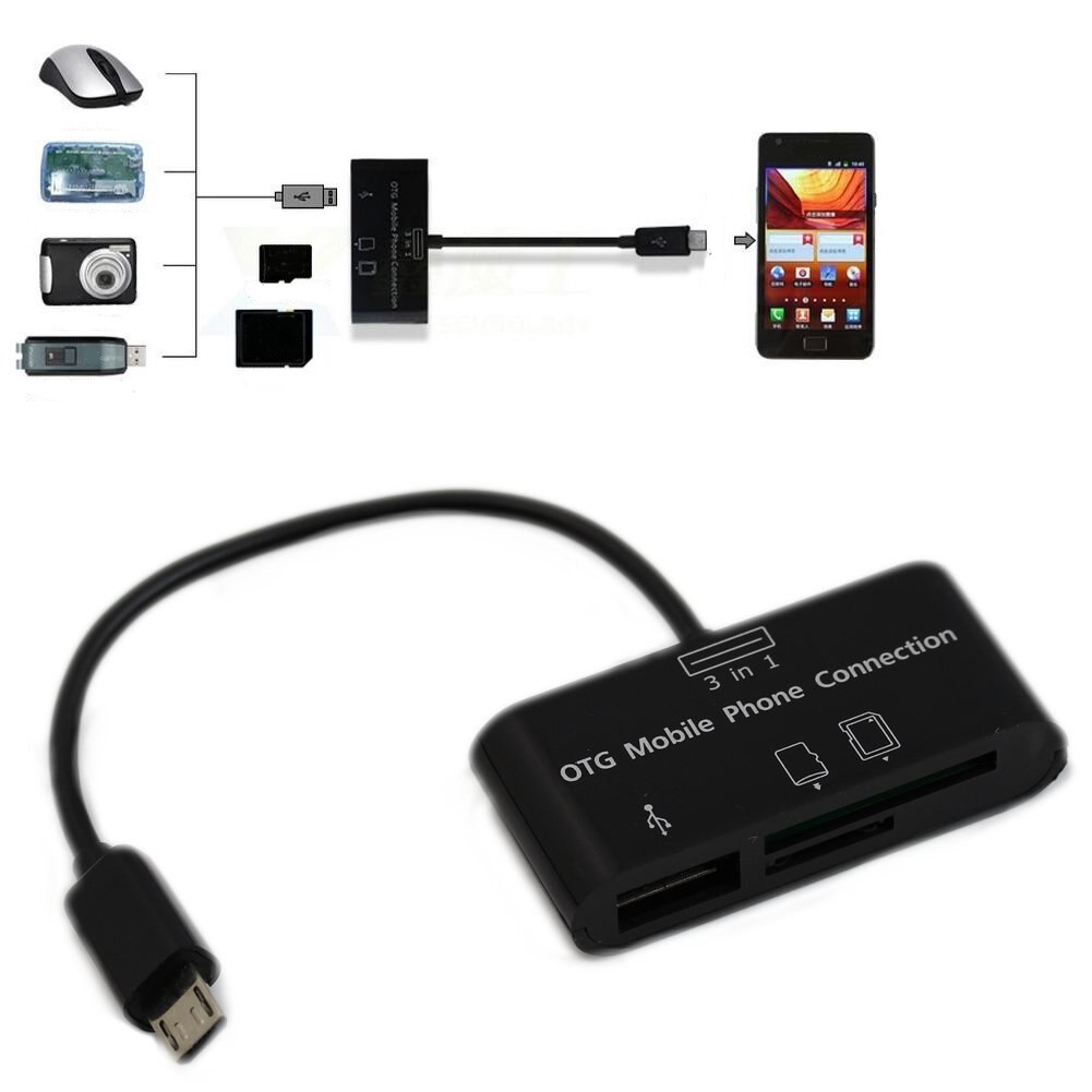 USB Connection Kit HUB SD Micro-SD Card Reader Adapter For OTG Mobile Phone