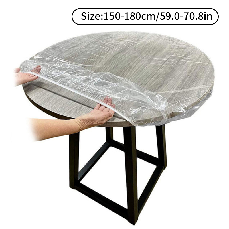 65-180cm vandtætte runde gennemsigtige, elastiske borddæksler pvc enkel praktisk køkken catering beskytter dug: D