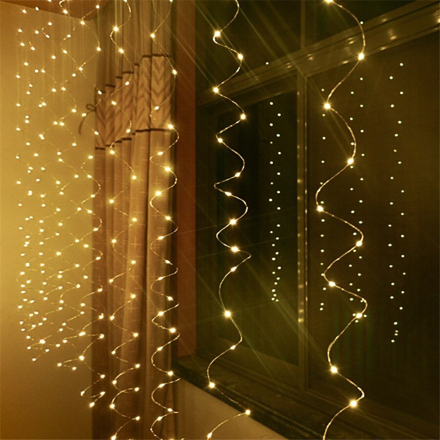 Rideau lumineux solaire pour chambre à coucher, fêtes de mariage, 300 LED, toile de fond pour fenêtre murale, guirlande de glaçons pour jardin, gazébo, décor de barbecue