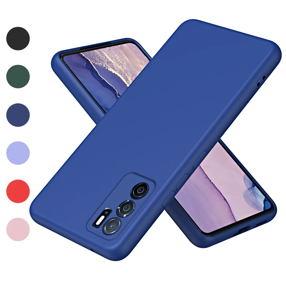 Liquid Silicon Phone Case for OPPO A15 A16 A15S A55 A57 A74 A95 A76 A96 A36 A53 A54S Cases Luxury Skin Feel Soft Back Cover: PVC / Blue