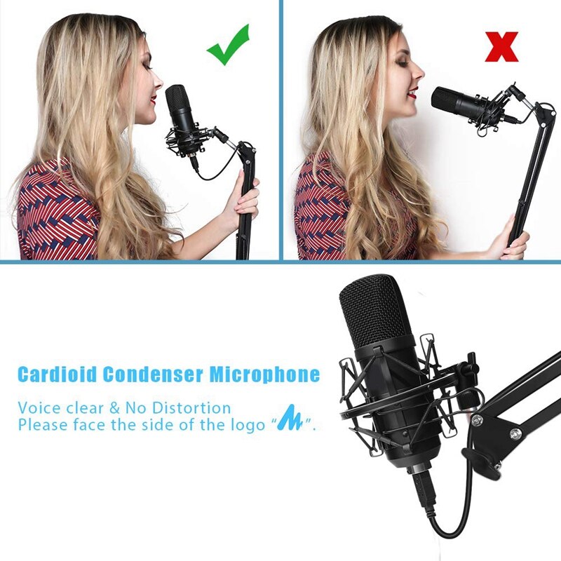 Usb mikrofon kit usb computer cardioid mic podcast kondensatormikrofon med lydchipsæt til pc karaoke, youtub