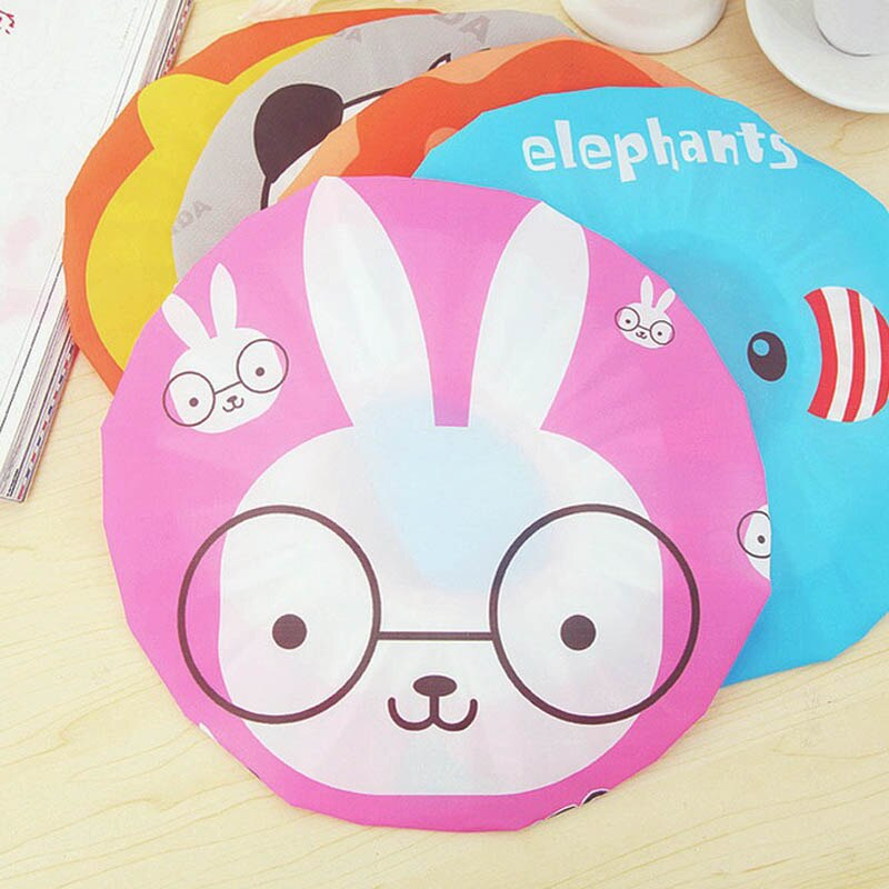 Gorra de baño para la ducha con dibujos animados, gorro de encaje elástico para baño y saunas, gorro para spa, protección para el cabello para niños y mujeres