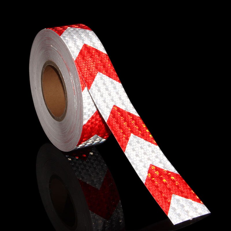 50M Reflektierende Material Band Aufkleber Sicherheit Warnband Reflektierende Film Auto Aufkleber 6 farben Weiß Gelb Orange verrotten Blau aufkleber: rot-Weiß-Pfeil