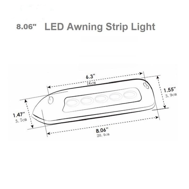 8.06 " 12v led markis annex ljus 6000k exteriör camping vägglampa för husbil släp tunga terränggående husbil husbil svart