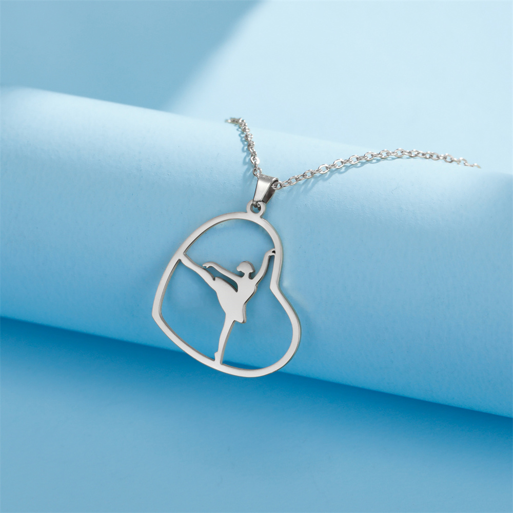 EUEAVAN-collares con colgante redondo para gimnasia rítmica, bailarina, para mujeres y niñas, collar de Yoga para gimnasta de acero inoxidable, joyería deportiva: Chapado en oro antiguo