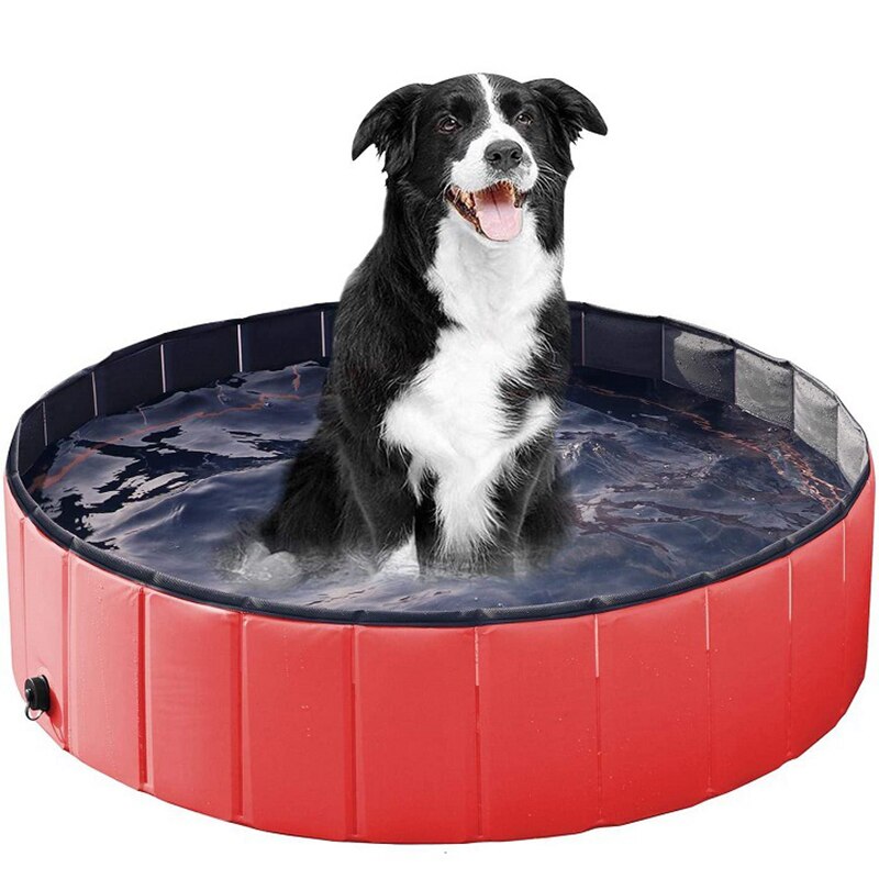 1PC Dog Pool Foldable Swimming Pool Pet Bath Swimming Tub Bathtub Water Bathing Supplies Collapsible Bathing Pool For Dogs Cats: red