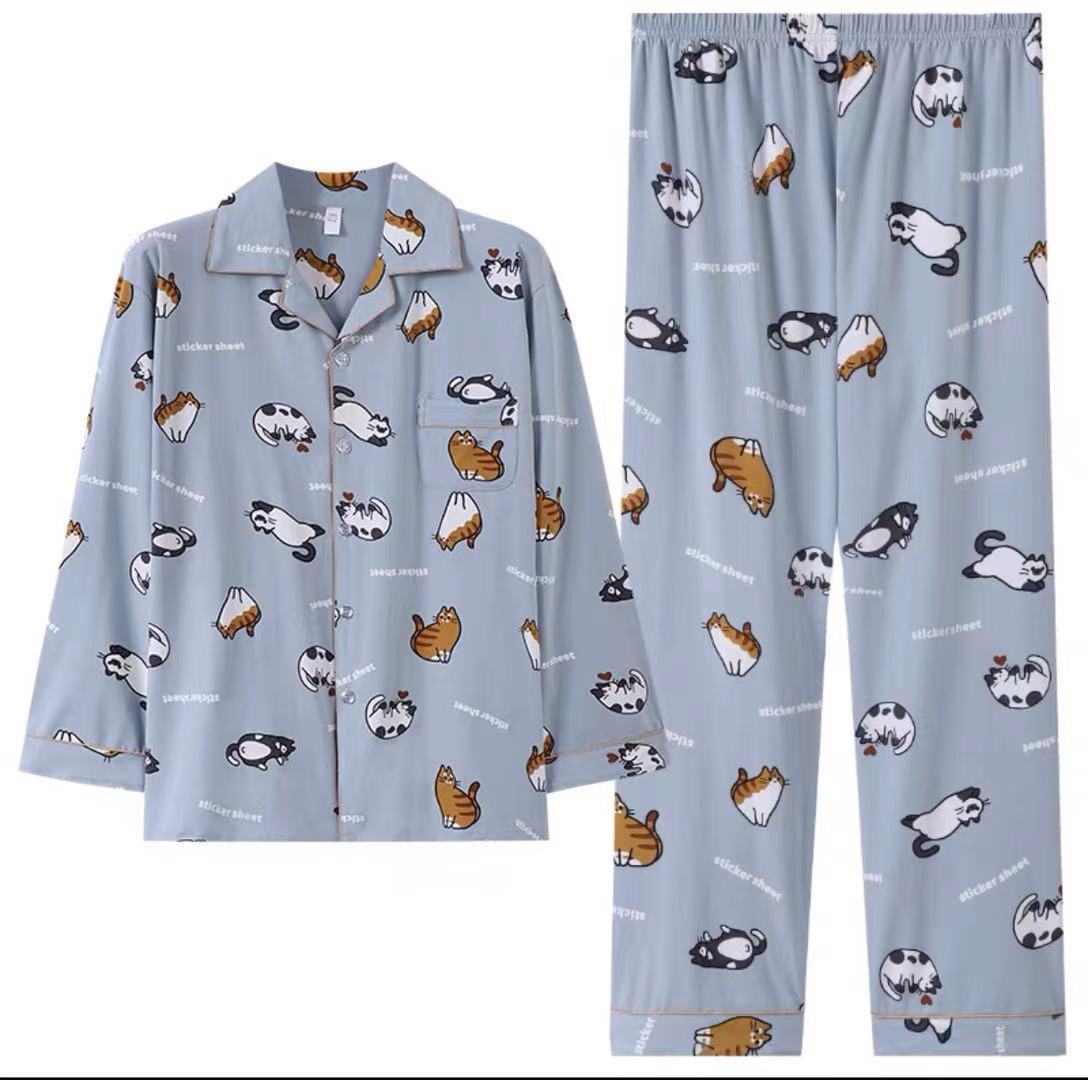 Pijama de algodón de gran tamaño para hombre, ropa de dormir de manga larga con estampado de dibujos animados, traje para el hogar, talla 6XL
