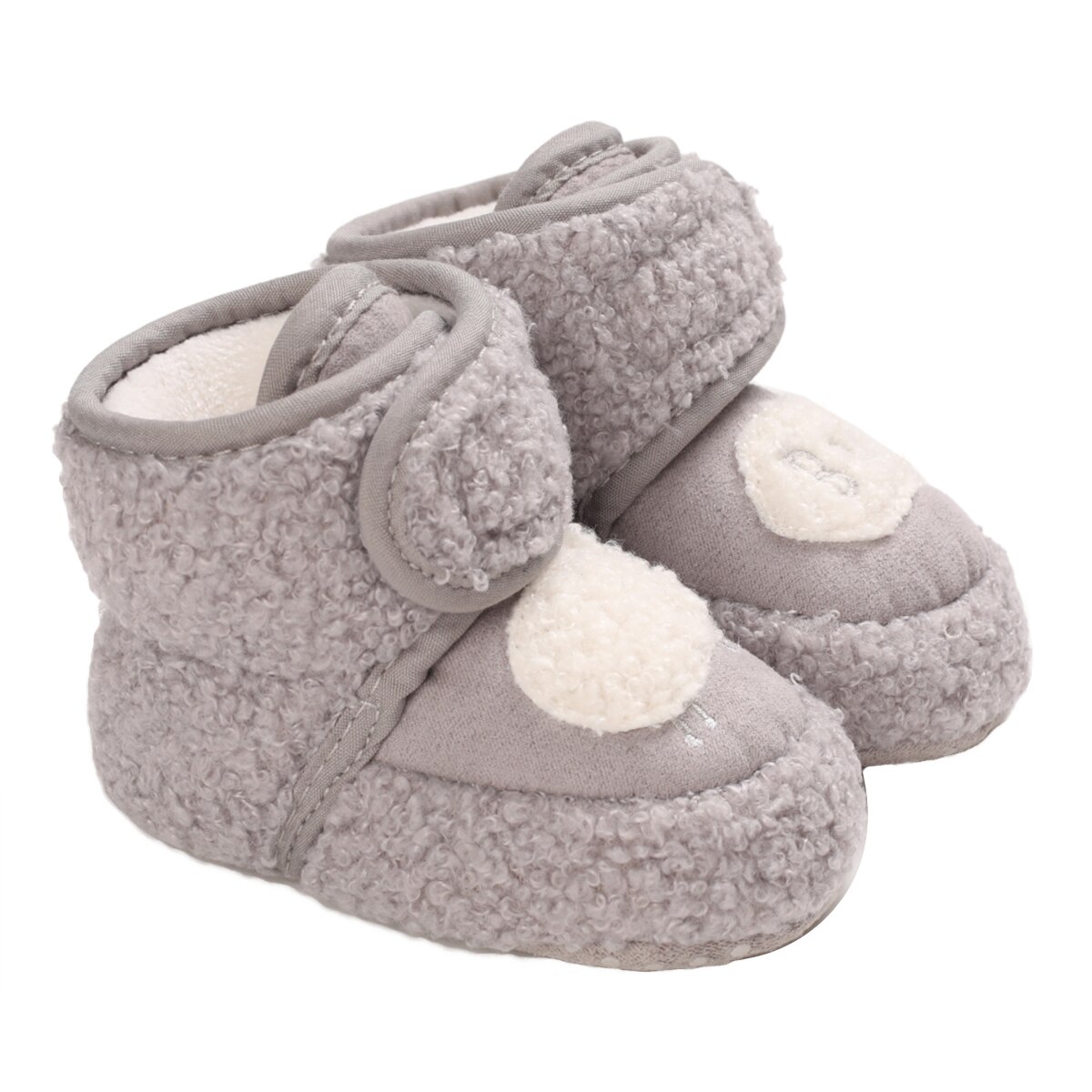 Bebis pojkar flickor tofflor, söta får mönster spädbarn stövlar mjuk bomull små barn första rullator spjälsäng skor med gripare: Grå / 12