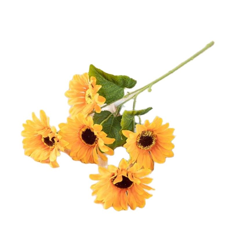 Een Nep Single Stem Zonnebloem (5 Heads/Stuk) 21 "Lengte Simulatie Geel/Oranje Chrysant Voor Bruiloft Centerpieces