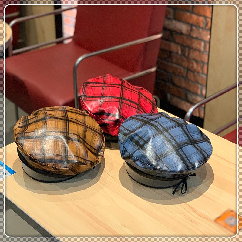 202008- banjian 27 britiske plaidwaterproofpvc belegg streetberetat menn kvinner fritid maleren hatt