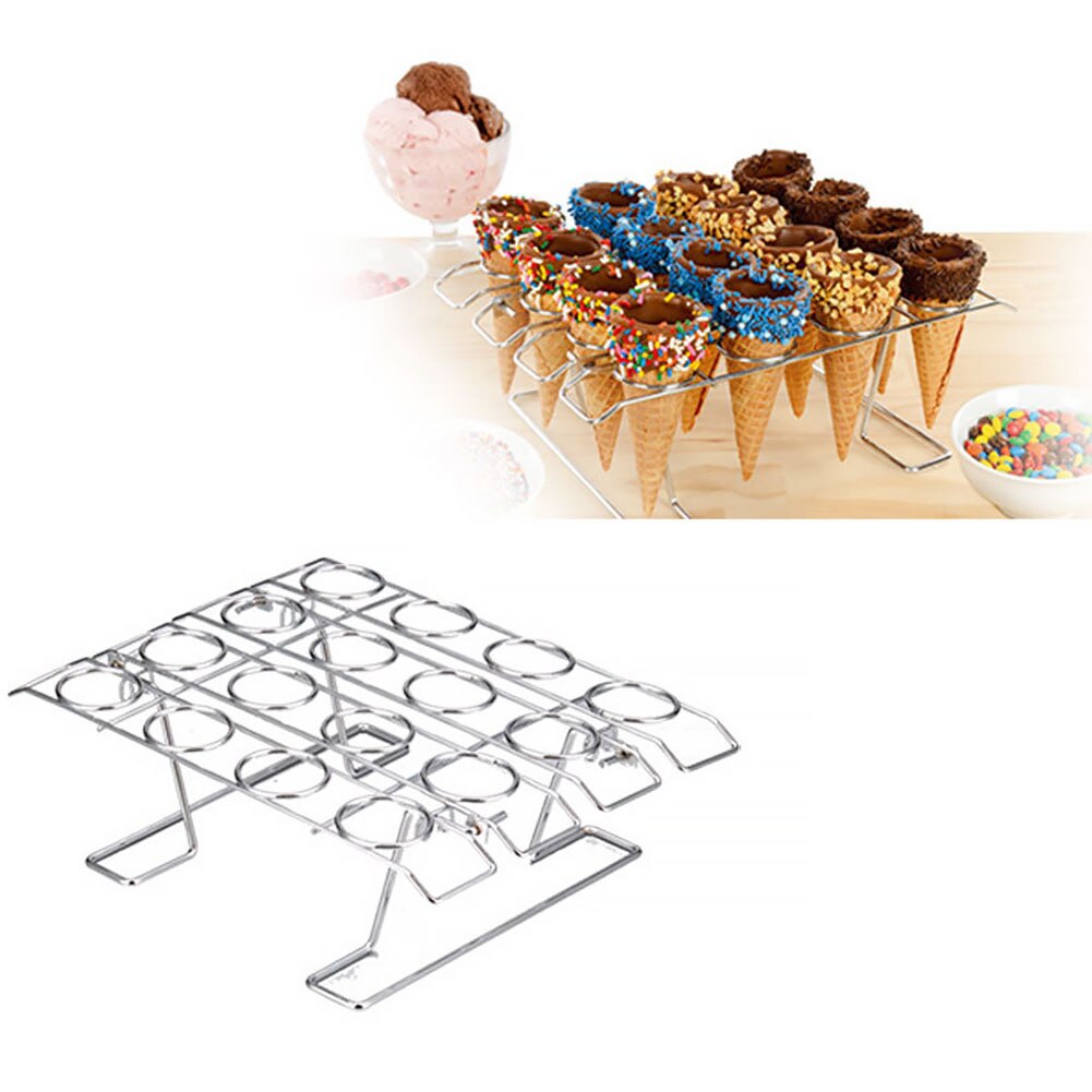 16 Hole Stainless Steel Ice Cream Cone Display Rack Stand Diy Ice Cream Cone Holders Baking Cake Cupcake Cooling Tray Holder