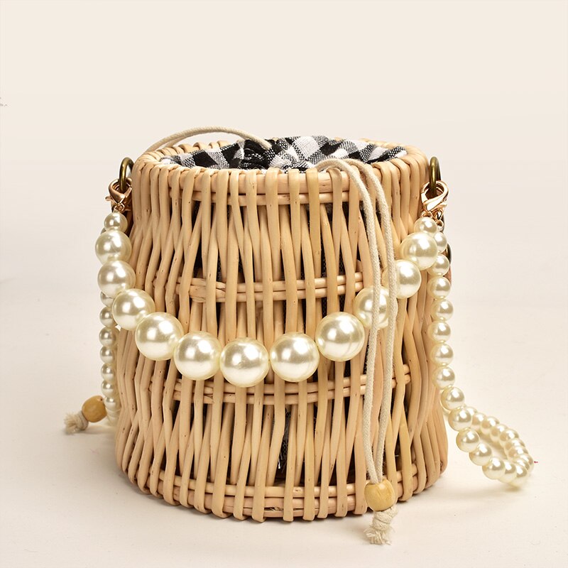 Pearl bag women's hand-woven straw bag rattan crossbody shoulder bags ins wild mini evening clutch bags: picture 1