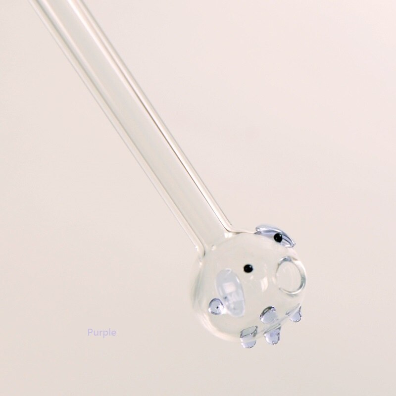3pcs/lot Glass Straws Pig Glass Straw Lovely Drink Like Fish Handmade Glass Straw Pipette Pig Drinking Straws: purple