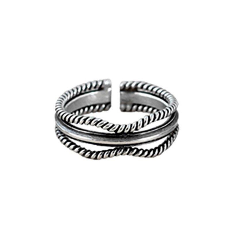 tempérament Simple torsion fraîche vague lisse Vintage 925 bijoux en argent Sterling personnalité ouverture anneaux SR551