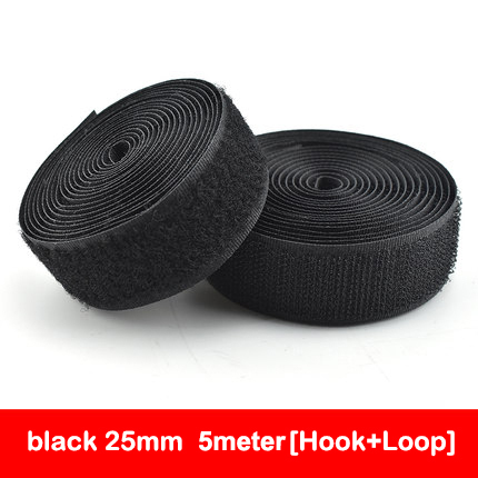 5 Meters/pair Nylon Klittenbandsluiting Tape Geen Lijm Haak Lus Lijm Naaien-Op Magic Tape Diy Kleding accessoires: 25MM   Black