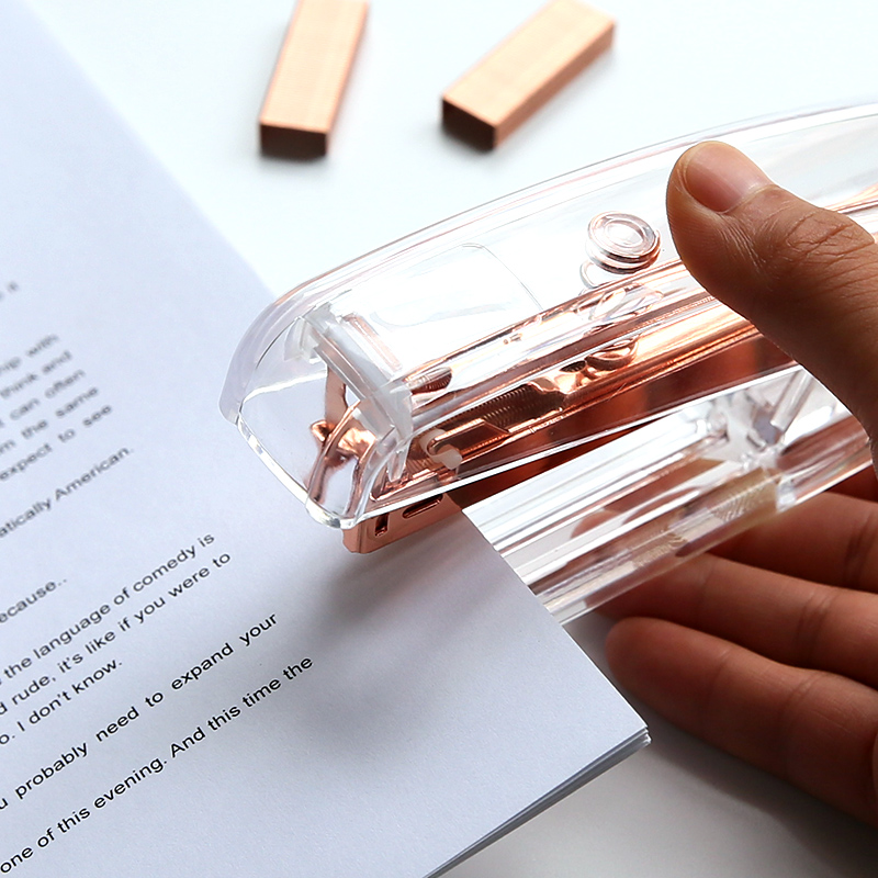 Rose Gold Metal Manual Stapler Transparent Acrylic Stapler NO.10 Durable Gold Color Stapler 4000pcs Staples