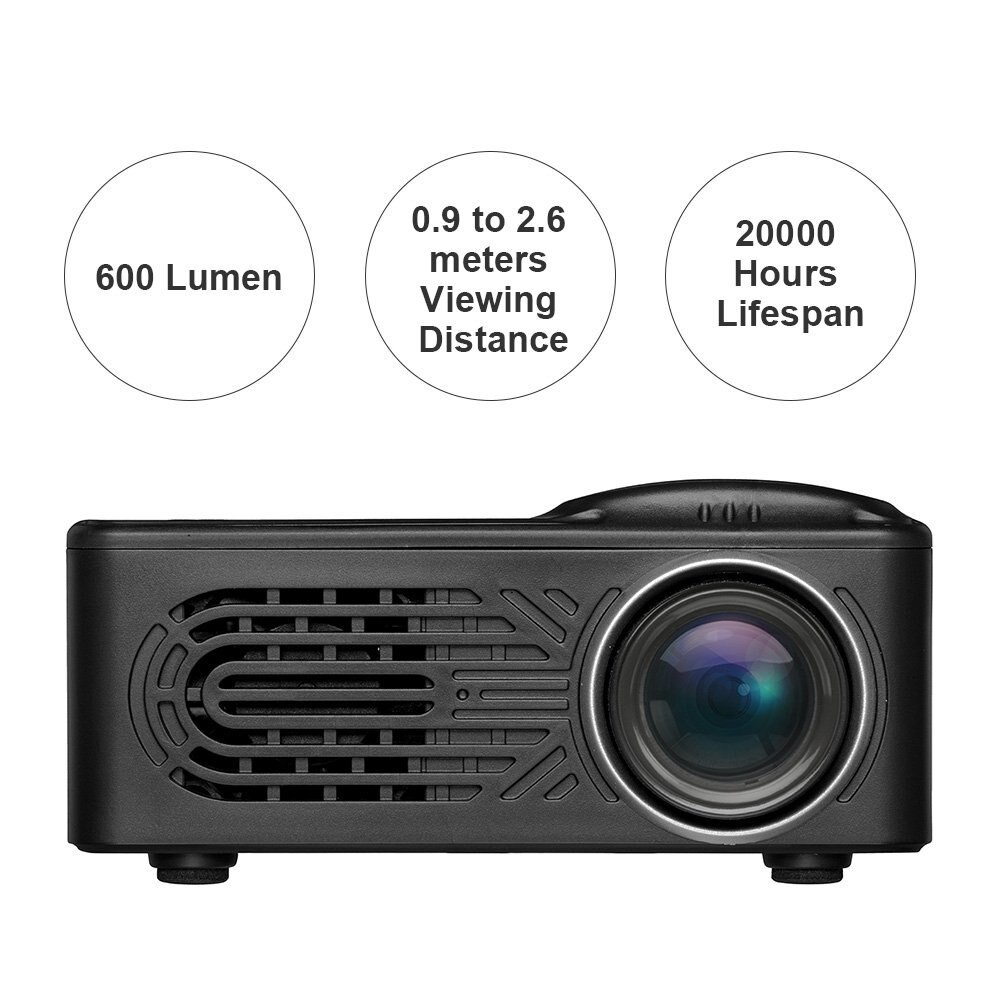 LCD Mini Projector, Multimedia Draagbare Home Theater Projector Ondersteuning 16: 9 & 4: 3 Full HD 1080 P, USB, AV, Tf-kaart voor 25-80 inch IK