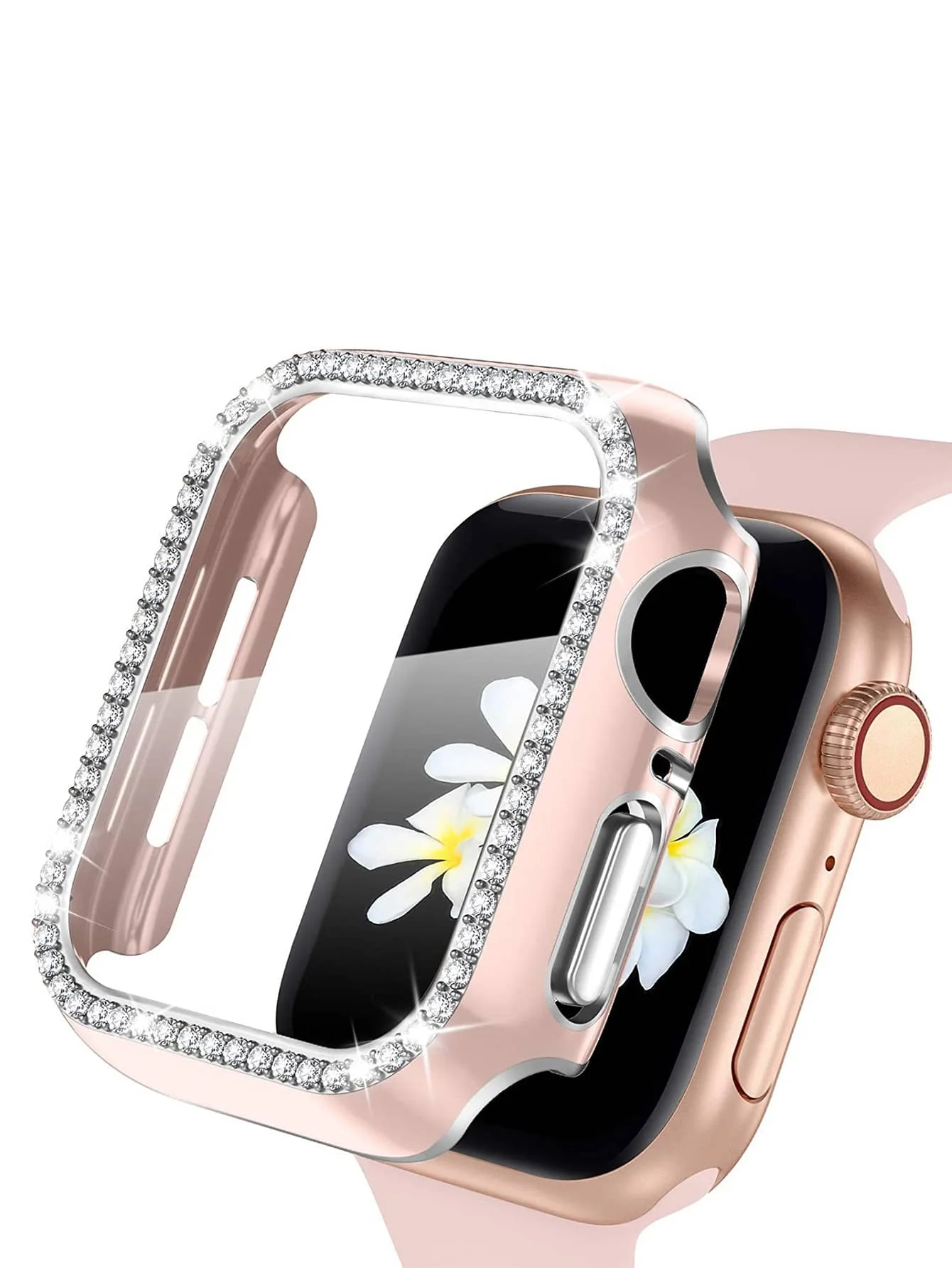 Cristal ostentoso + cubierta para Apple i Watch, 45mm, 41mm, 40mm, 44mm, 42mm, 38mm, parachoques de diamante + Protector de pantalla serie iwatch